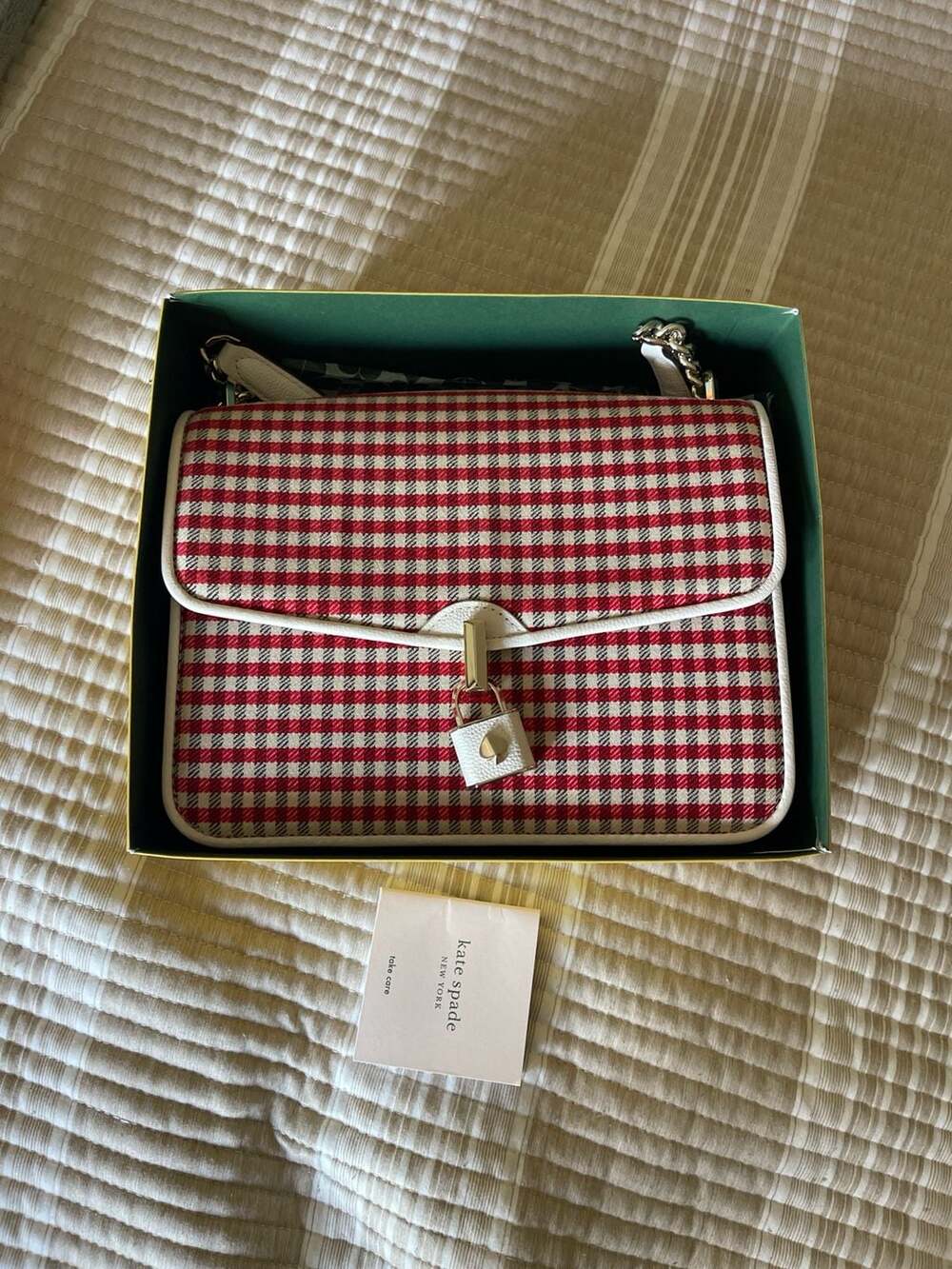 Kate Spade Lora Gingham Flap Shoulder Bag with Padlock Detail